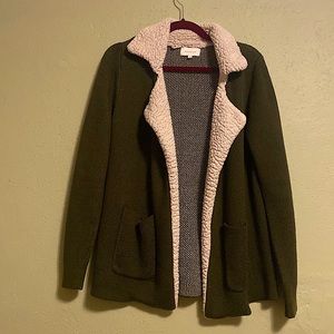 Dark Green Sherpa Lined Cardigan
